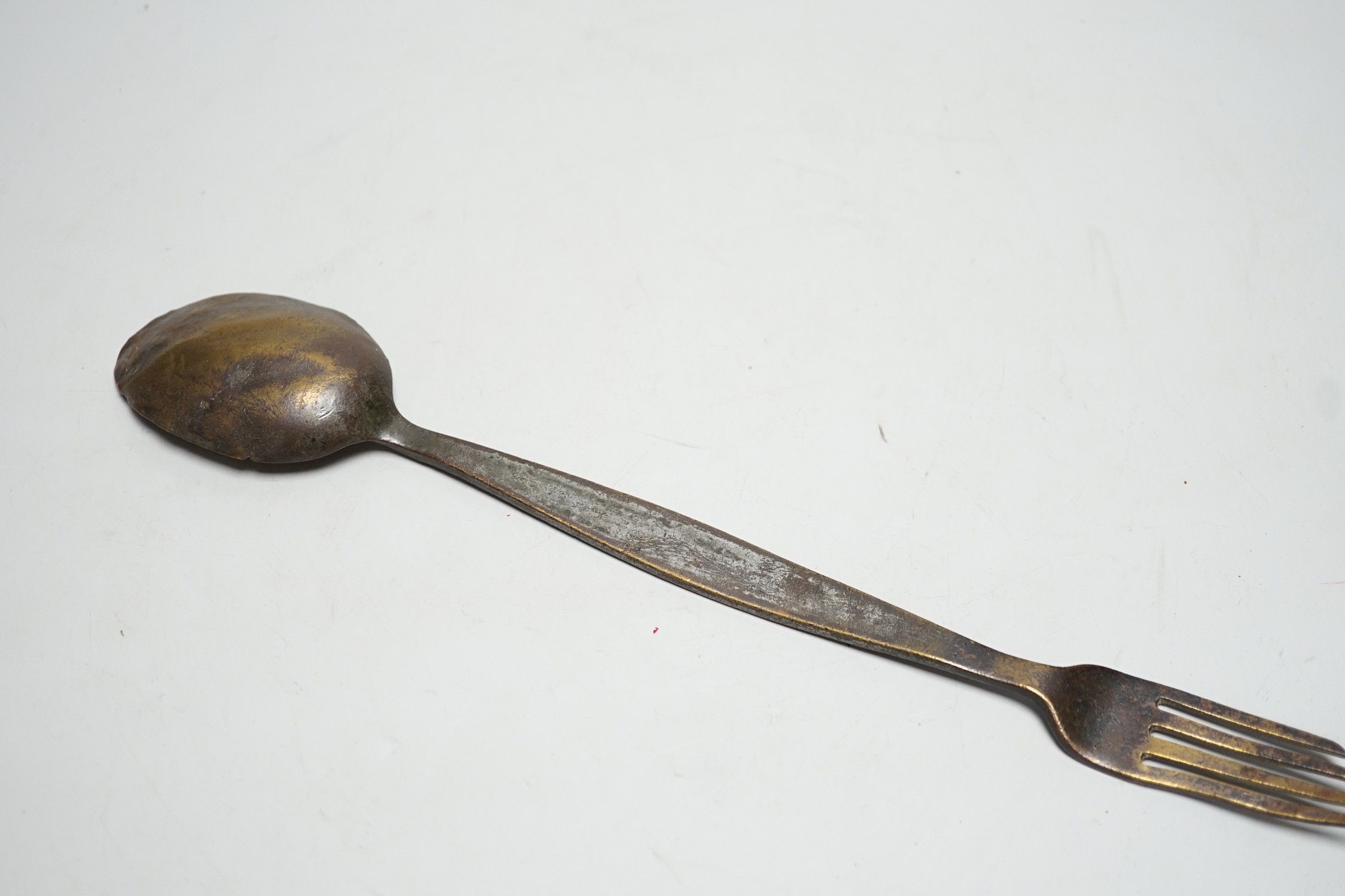 A large and unusual 19th century combined workman’s spoon / fork, 34.5cm
